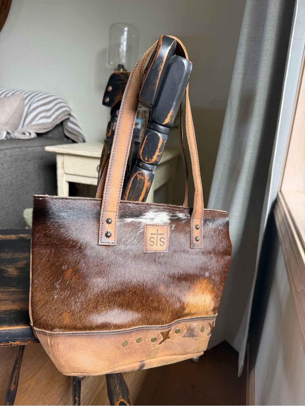 STS Ranchwear Brown Haircalf and Tan Leather Tote